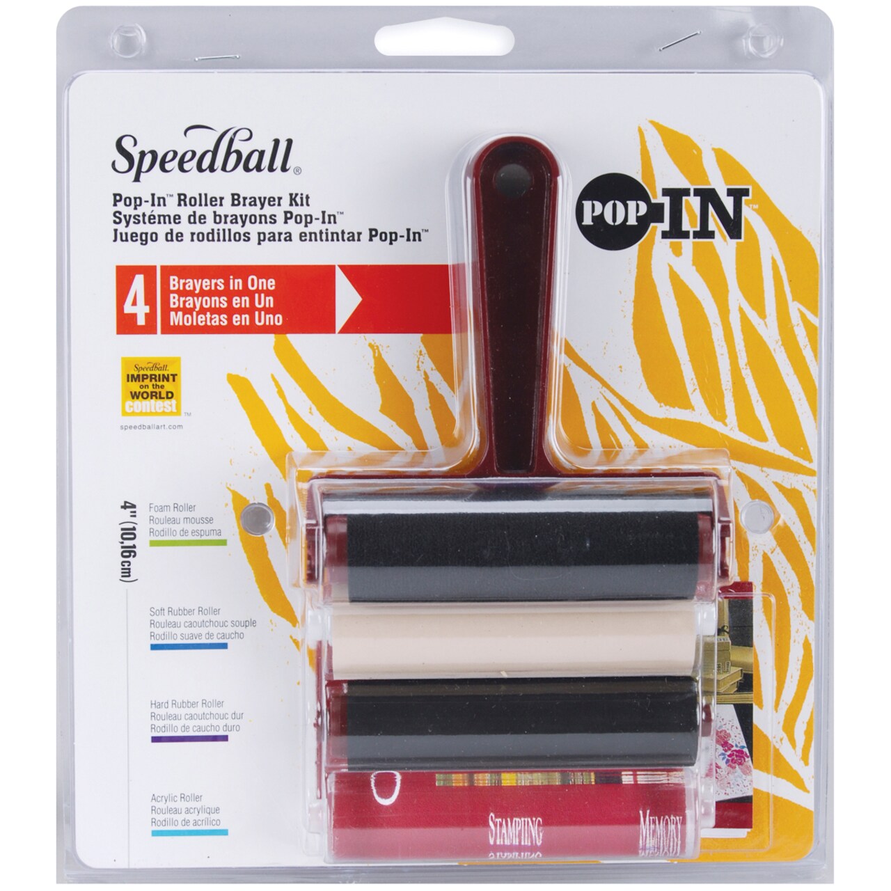 Speedball Pop-In 4&#x22; Roller Brayer Kit-Foam, Rubber, Hard Rubber &#x26; Acrylic